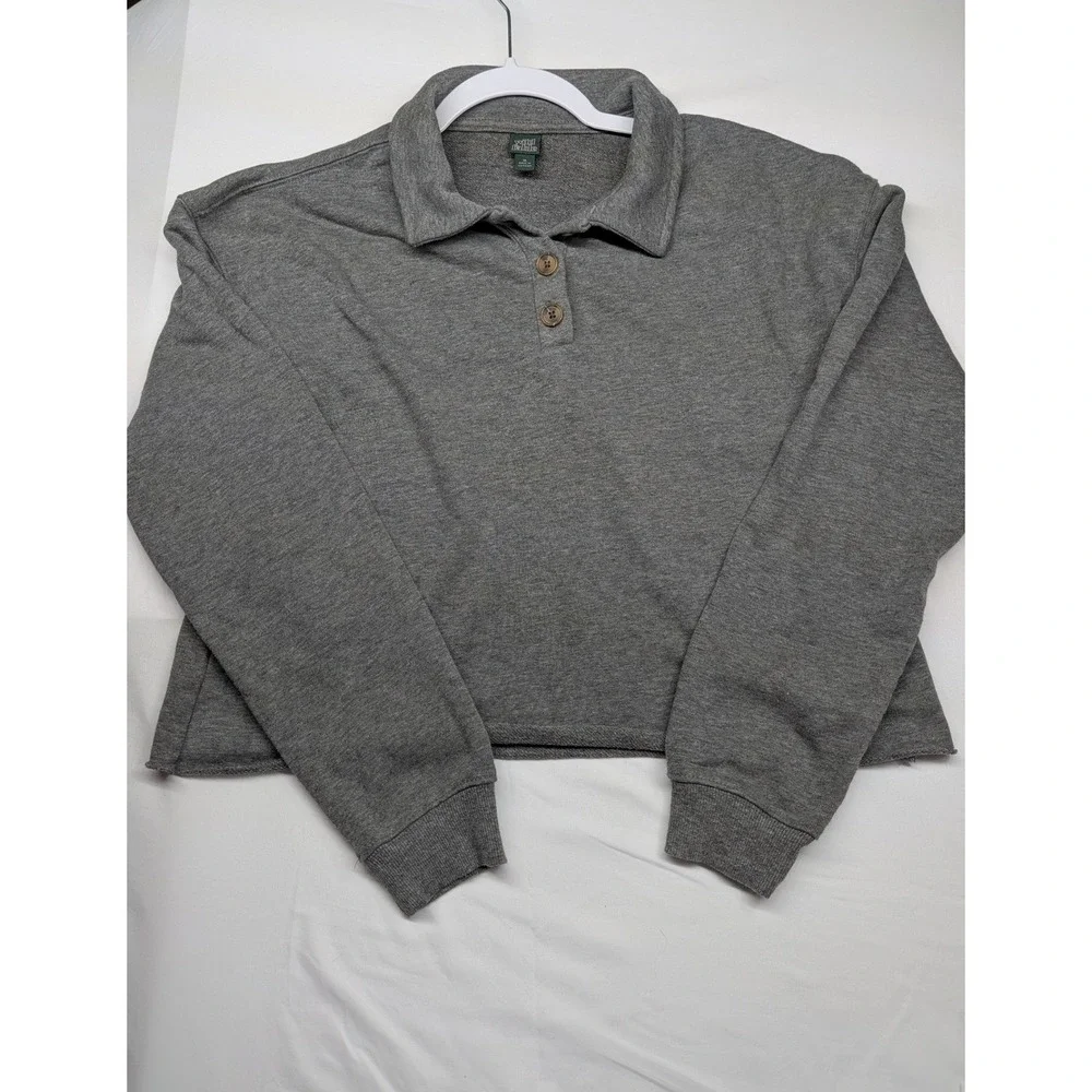 Wild Fable Gray Cropped Polo Sweatshirt Long Sleeve Button Collar Medium - Picture 1 of 5